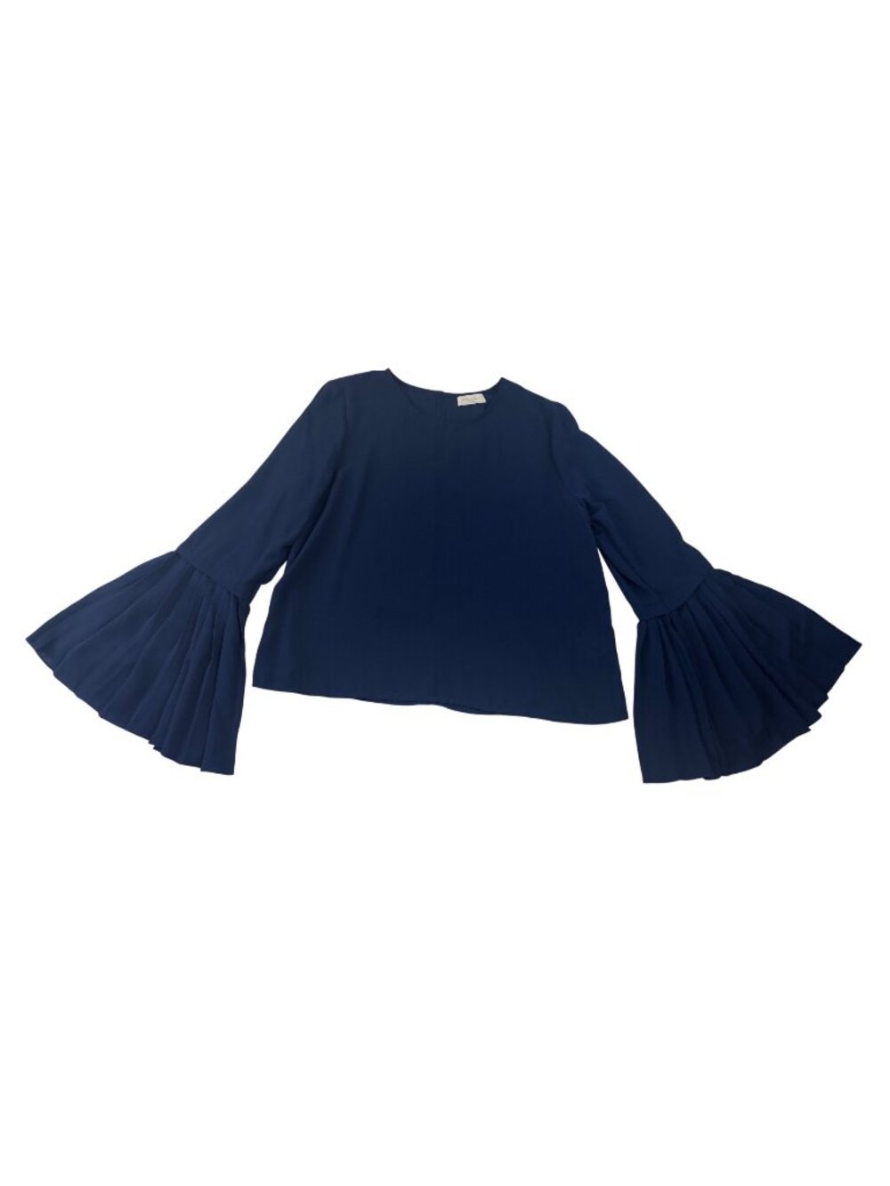 Sophie Rue M Navy Blue Bell Sleeve Blouse Pleated Details Office Boho Whimsical